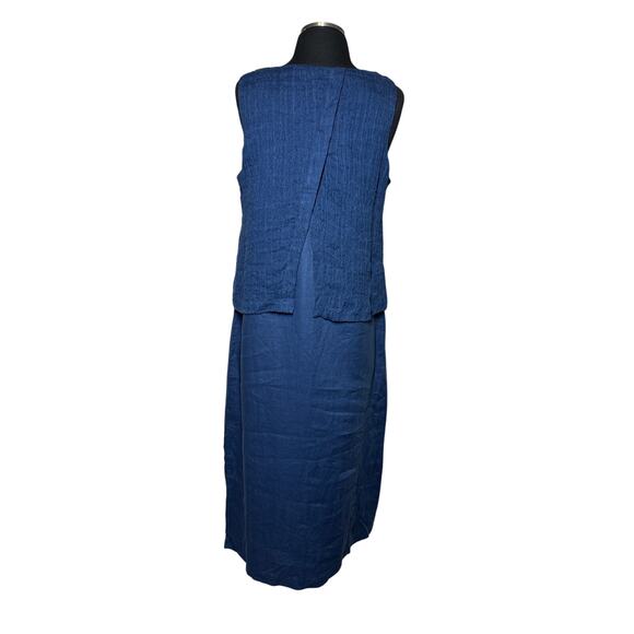 J. Jill Pure Jill Batik Blue Maxi Layered Linen Sleeveless Dress Sz MP Lagenlook - Picture 6 of 12